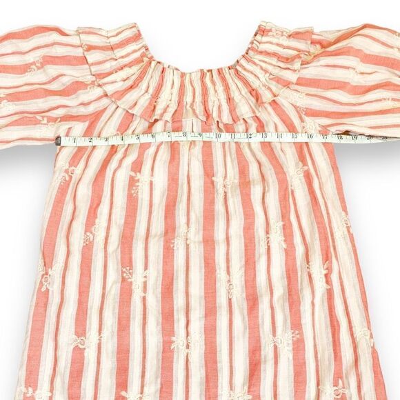 Misa Los Angeles Embroidered Mini Off Shoulder Dress Coral Red White Striped S - Picture 8 of 9